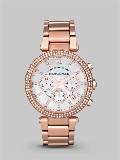 michael kors bracelet watch with crystal markers|michael kors parker rose goldtone.